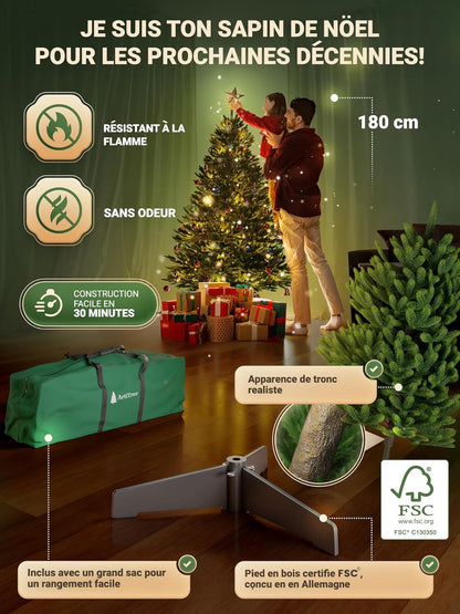 Sapin de Noël Artificiel Premium - épicéa du Nord Réaliste 100% (sans éclairage, 180 cm)