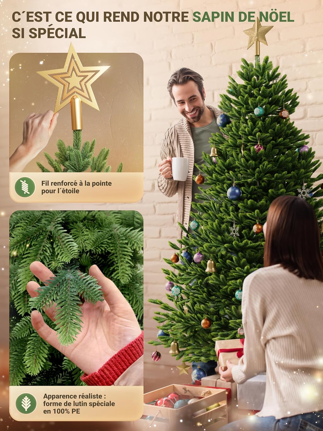 Sapin de Noël Artificiel Premium - épicéa du Nord Réaliste 100% (sans éclairage, 180 cm)